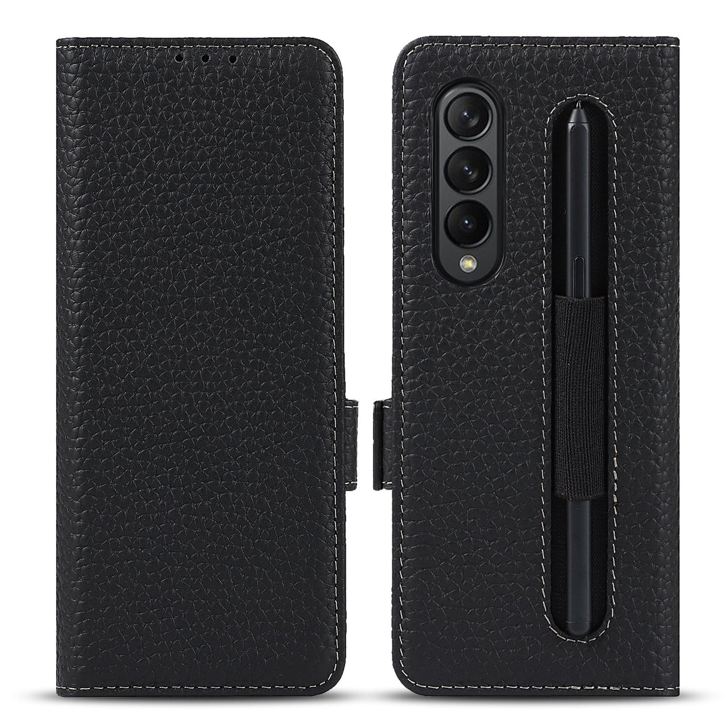 Coque de téléphone de haute qualité en litchi avec fente pour stylo anti-chute pour Samsung Galaxy Z Fold3 5G