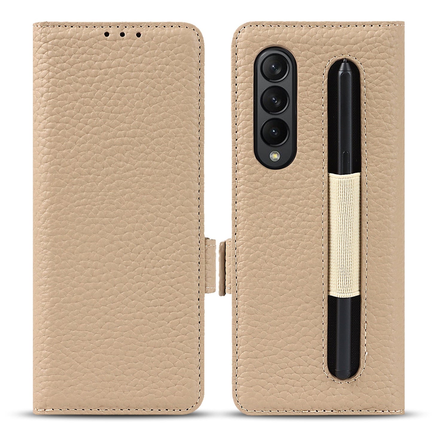 Coque de téléphone de haute qualité en litchi avec fente pour stylo anti-chute pour Samsung Galaxy Z Fold3 5G