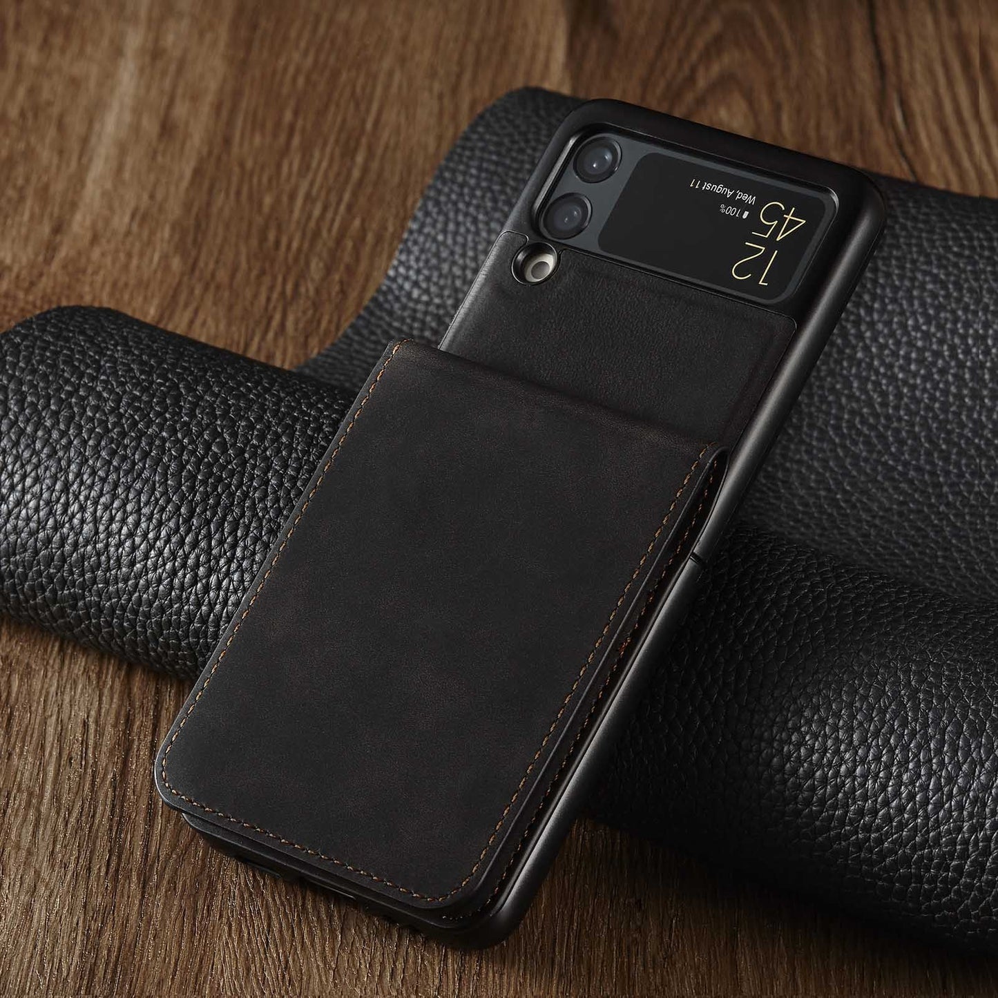 Étui portefeuille à rabat en cuir de luxe pour Samsung Galaxy Z Flip3 5G