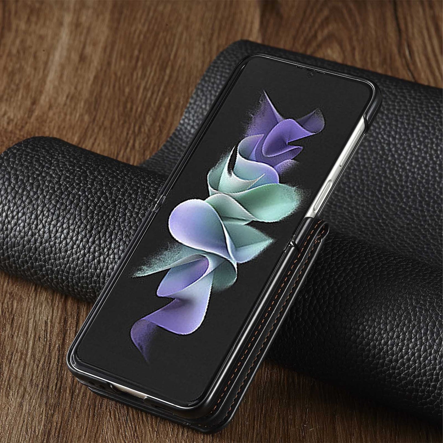 Étui portefeuille à rabat en cuir de luxe pour Samsung Galaxy Z Flip3 5G
