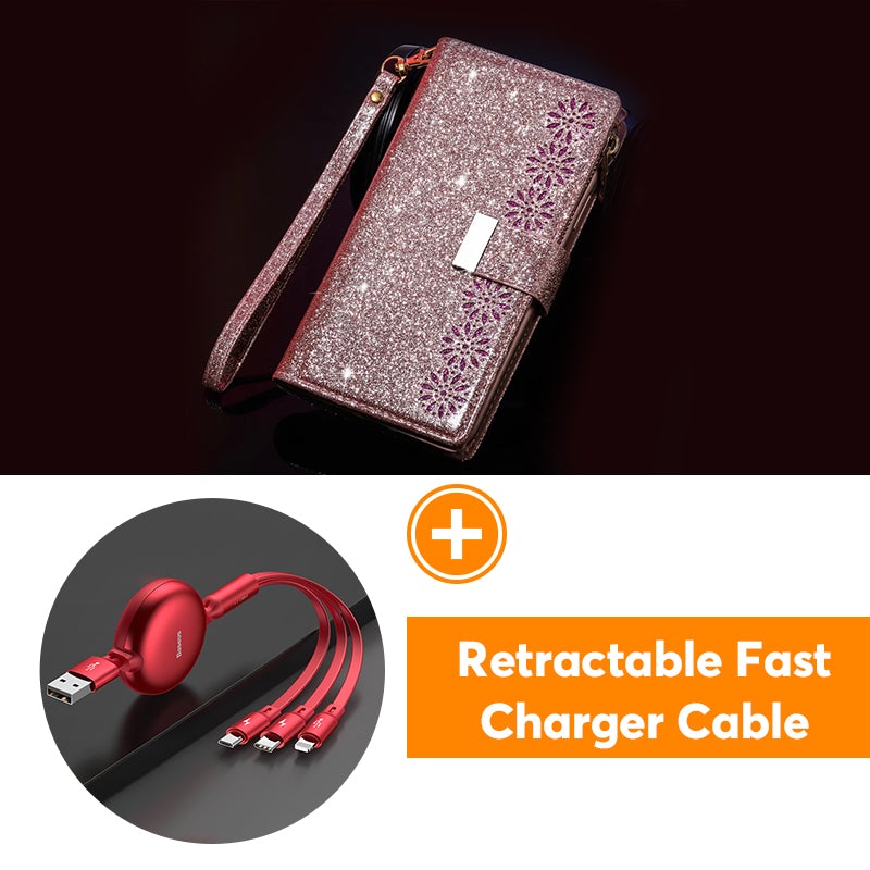 Étui à Rabat en Cuir Scintillant Fille Bling pour Samsung Note20/Note20 5G