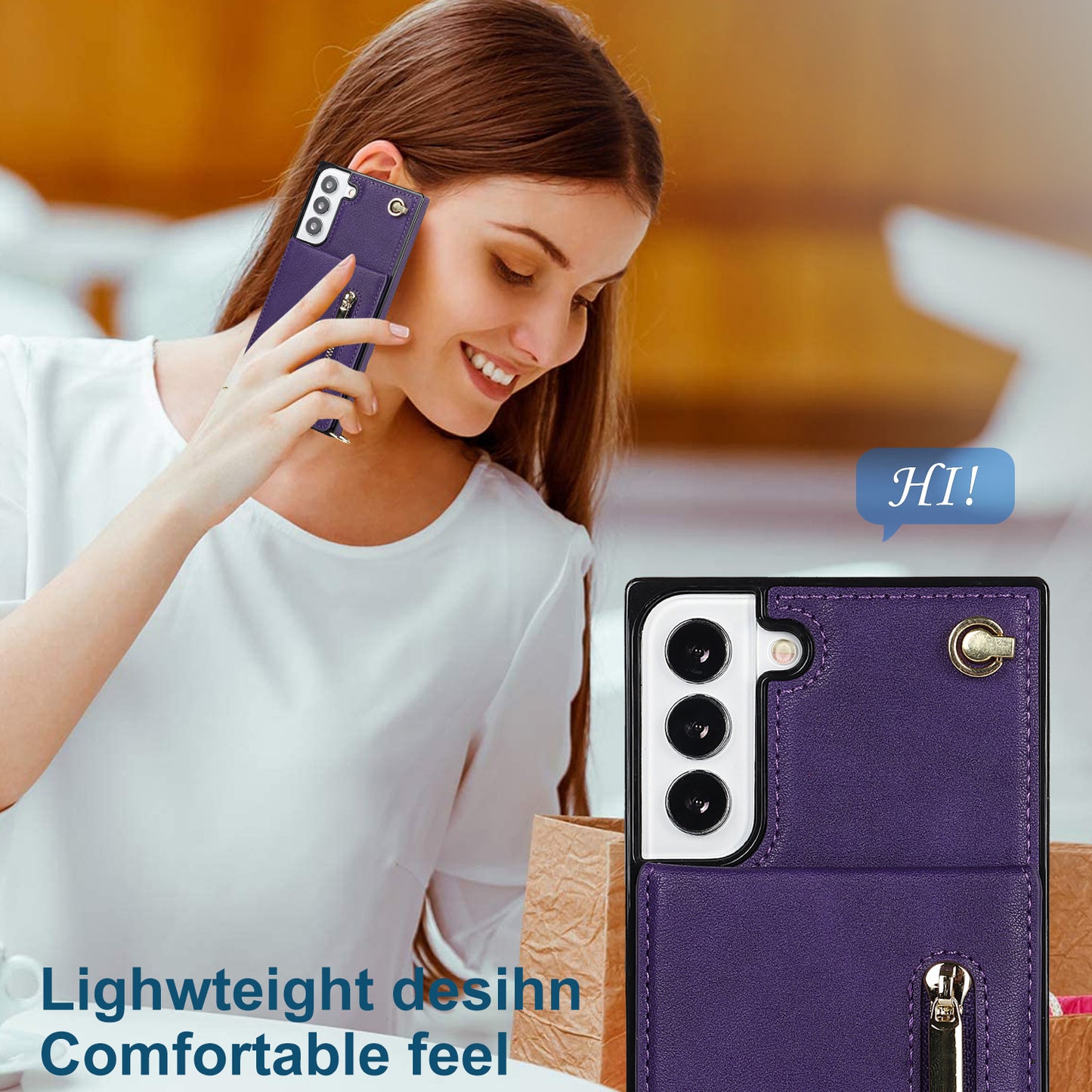 Nouvelle coque portefeuille à fermeture éclair avec bandoulière pour Samsung S21FE