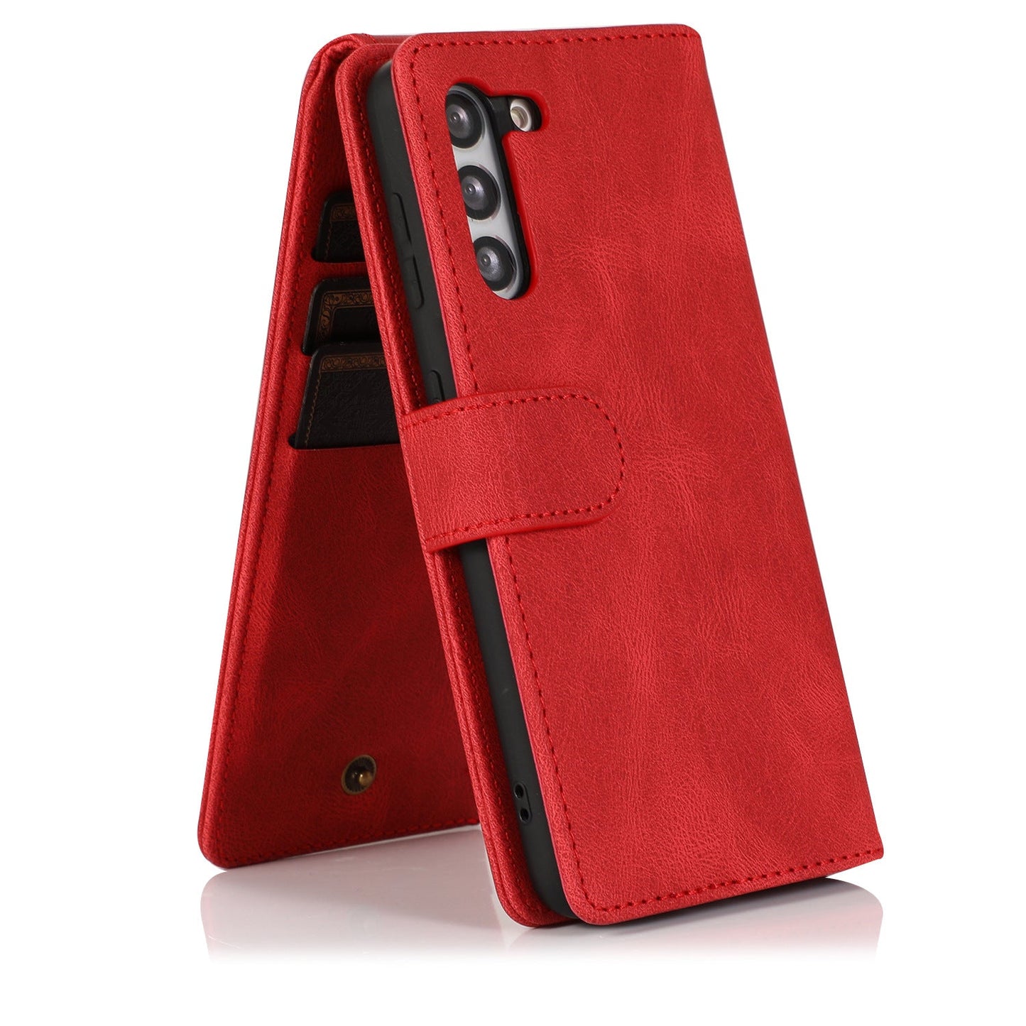 Luxury Skin Feel Multi-card Zipper Leather Case For Samsung Series