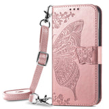 Upgrade 3D Butterfly Leather Wallet Flip Case With Lanyard For Samsung