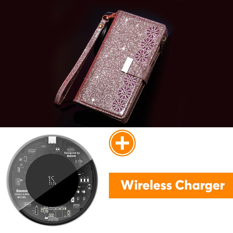 Étui à Rabat en Cuir Scintillant Fille Bling pour Samsung Note20/Note20 5G