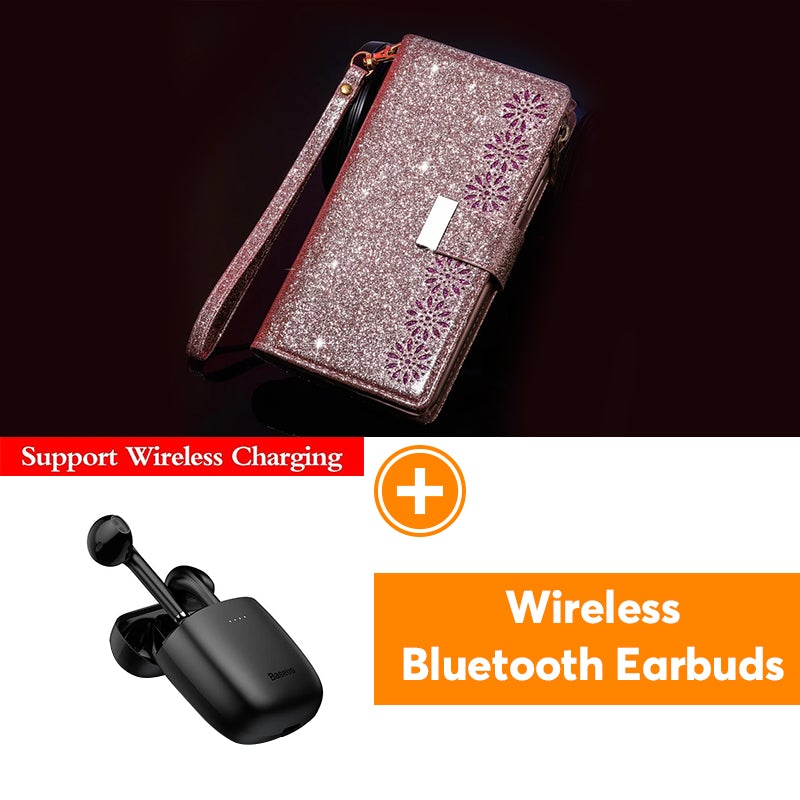 Étui à Rabat en Cuir Scintillant Fille Bling pour Samsung Note20/Note20 5G