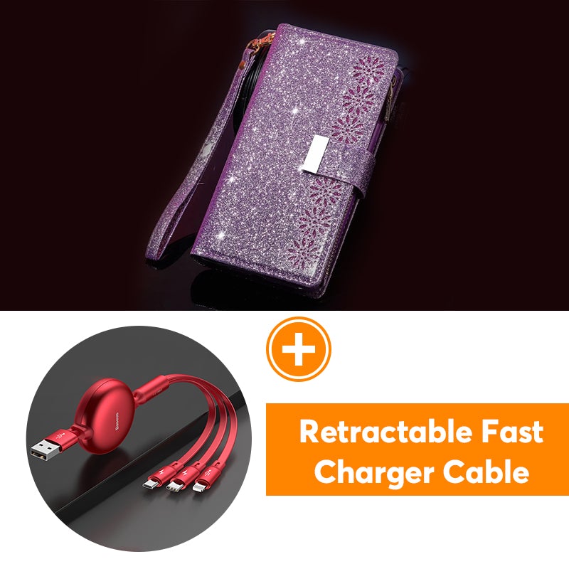Étui à Rabat en Cuir Scintillant Fille Bling pour Samsung Note20/Note20 5G