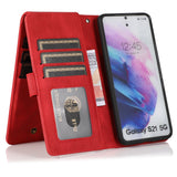 Luxury Skin Feel Multi-card Zipper Leather Case For Samsung Series