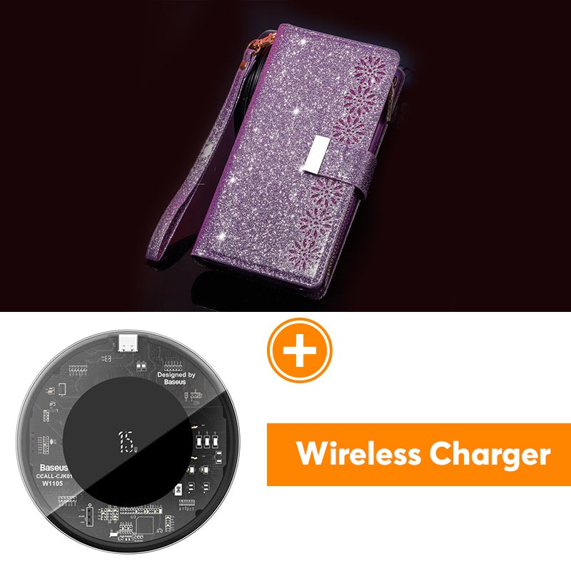 Étui à Rabat en Cuir Scintillant Fille Bling pour Samsung Note20/Note20 5G