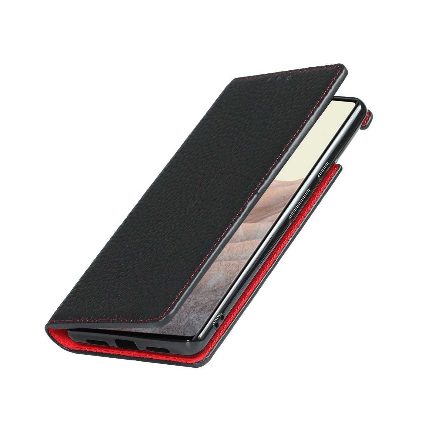 Étui portefeuille avec motif litchi pour téléphone Google Pixel Series