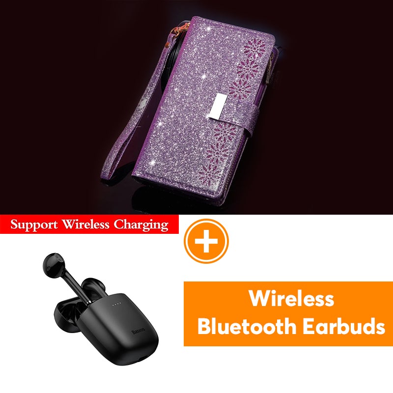 Étui à Rabat en Cuir Scintillant Fille Bling pour Samsung Note20/Note20 5G