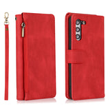Luxury Skin Feel Multi-card Zipper Leather Case For Samsung Series