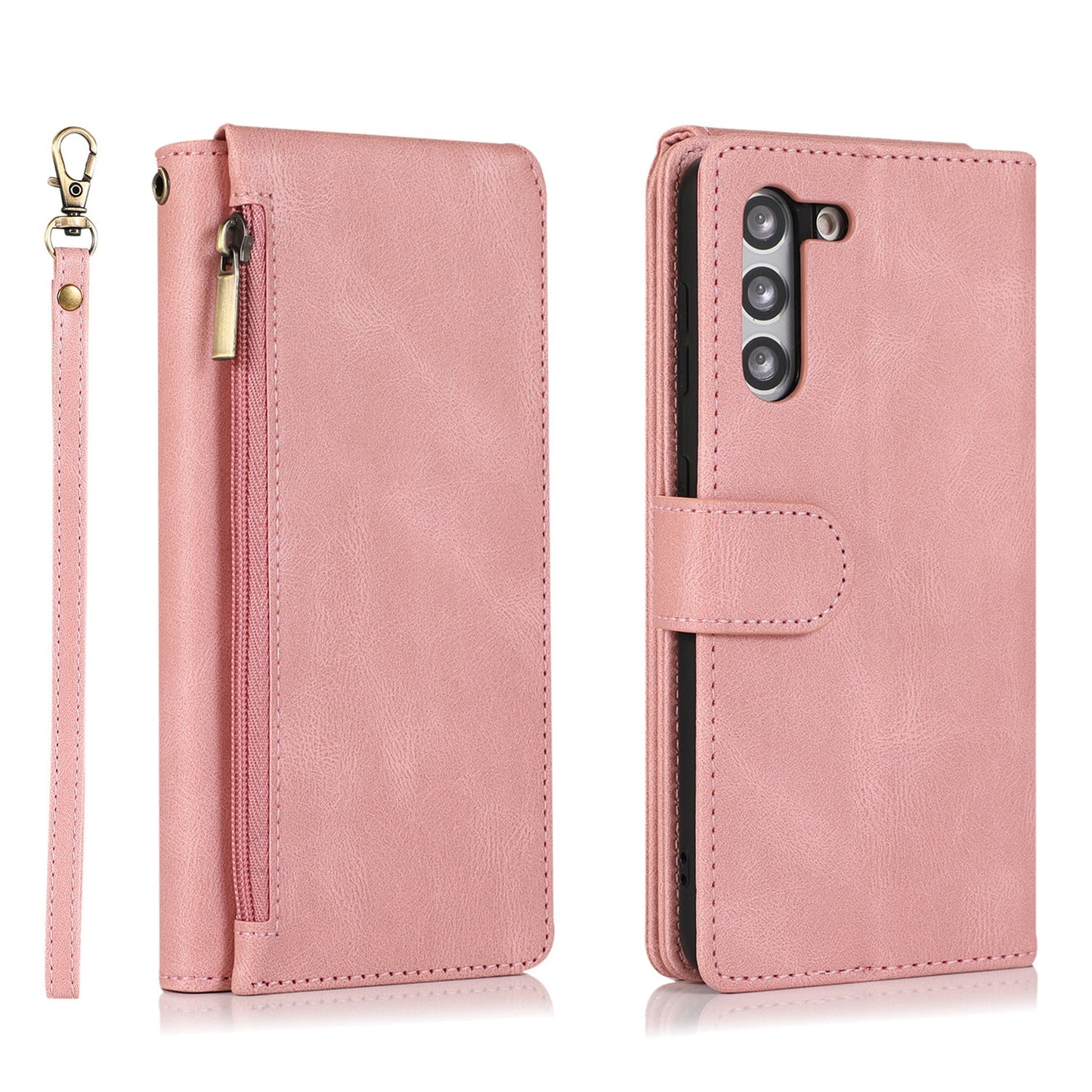 Luxury Skin Feel Multi-card Zipper Leather Case For Samsung Series