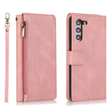 Luxury Skin Feel Multi-card Zipper Leather Case For Samsung Series