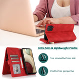 Luxury Skin Feel Multi-card Zipper Leather Case For Samsung A12