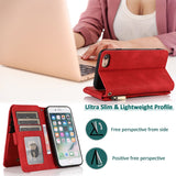 Luxury Skin Feel Multi-card Zipper Leather Case For iPhone 7/8