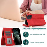 Luxury Skin Feel Multi-card Zipper Leather Case For iPhone