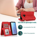 Luxury Skin Feel Multi-card Zipper Leather Case For Samsung S9