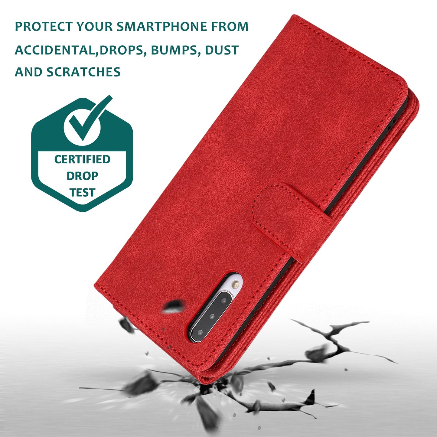 Étui en cuir de luxe à fermeture éclair multi-cartes pour Samsung A50