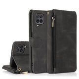 Luxury Skin Feel Multi-card Zipper Leather Case For Samsung A12