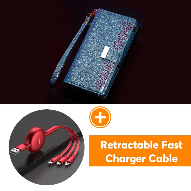 Étui à Rabat en Cuir Scintillant Fille Bling pour Samsung Note20/Note20 5G