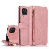 Luxury Skin Feel Multi-card Zipper Leather Case For Samsung A12
