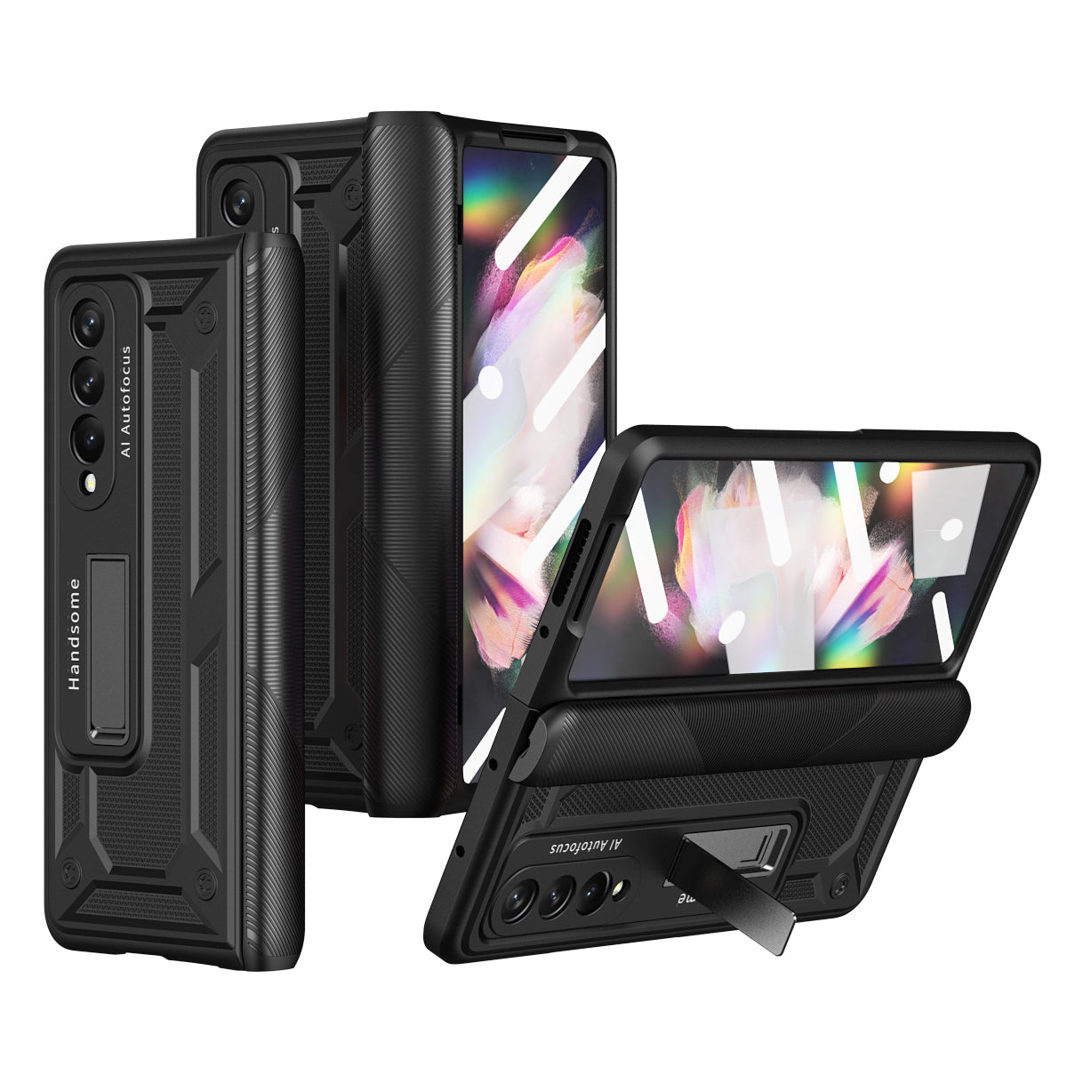 Étui de luxe avec charnière, béquille et support magnétique en métal pour Samsung Galaxy Z Fold3 5G