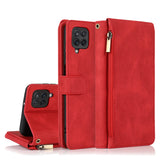 Luxury Skin Feel Multi-card Zipper Leather Case For Samsung A12