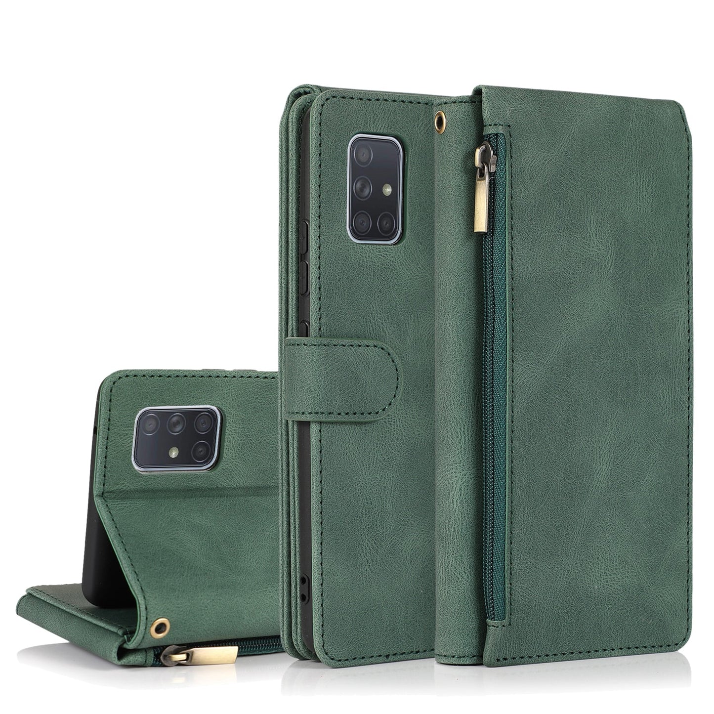 Luxury Skin Feel Multi-card Zipper Leather Case For Samsung A71