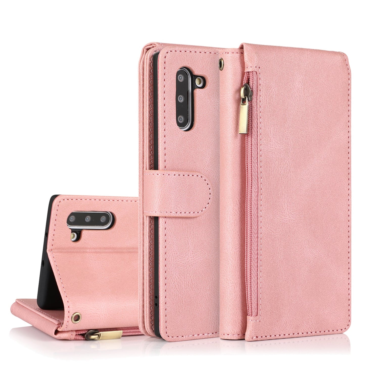 Étui en cuir de luxe à fermeture éclair multi-cartes pour Samsung Note10
