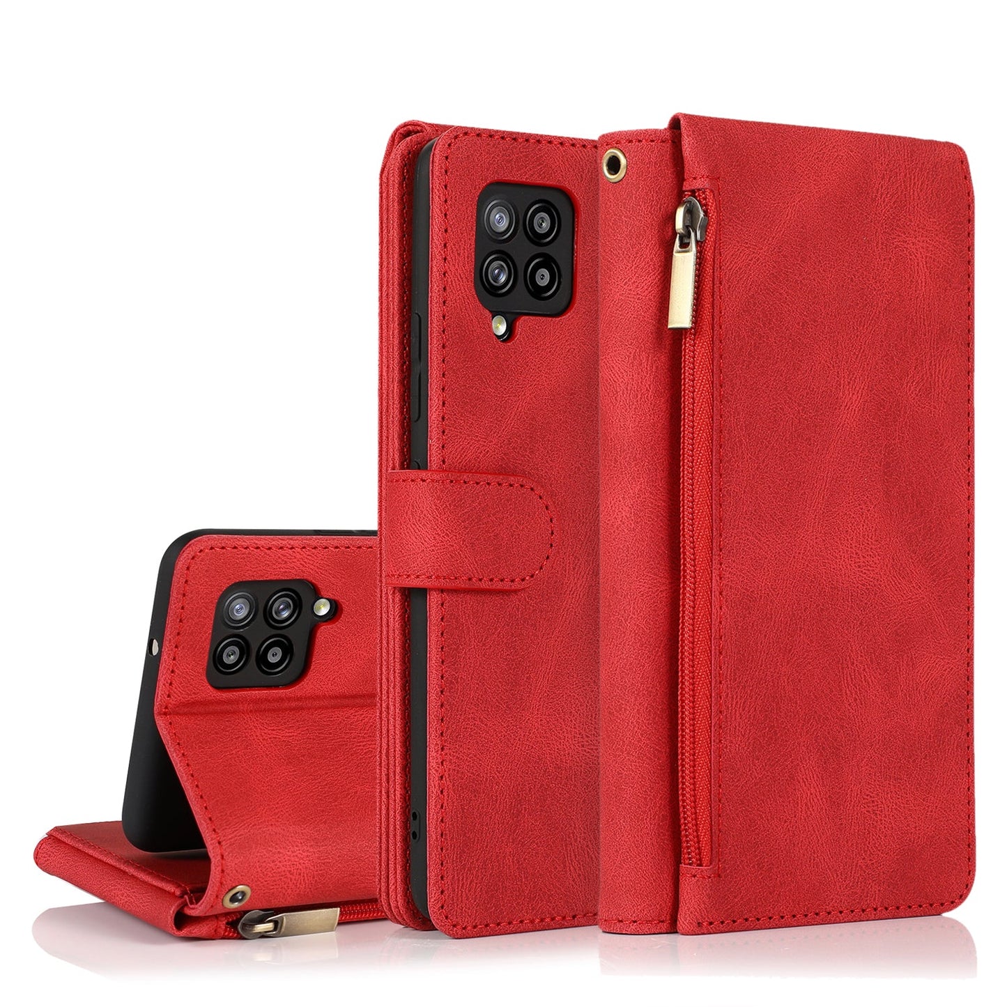 Luxury Skin Feel Multi-card Zipper Leather Case For Samsung A42