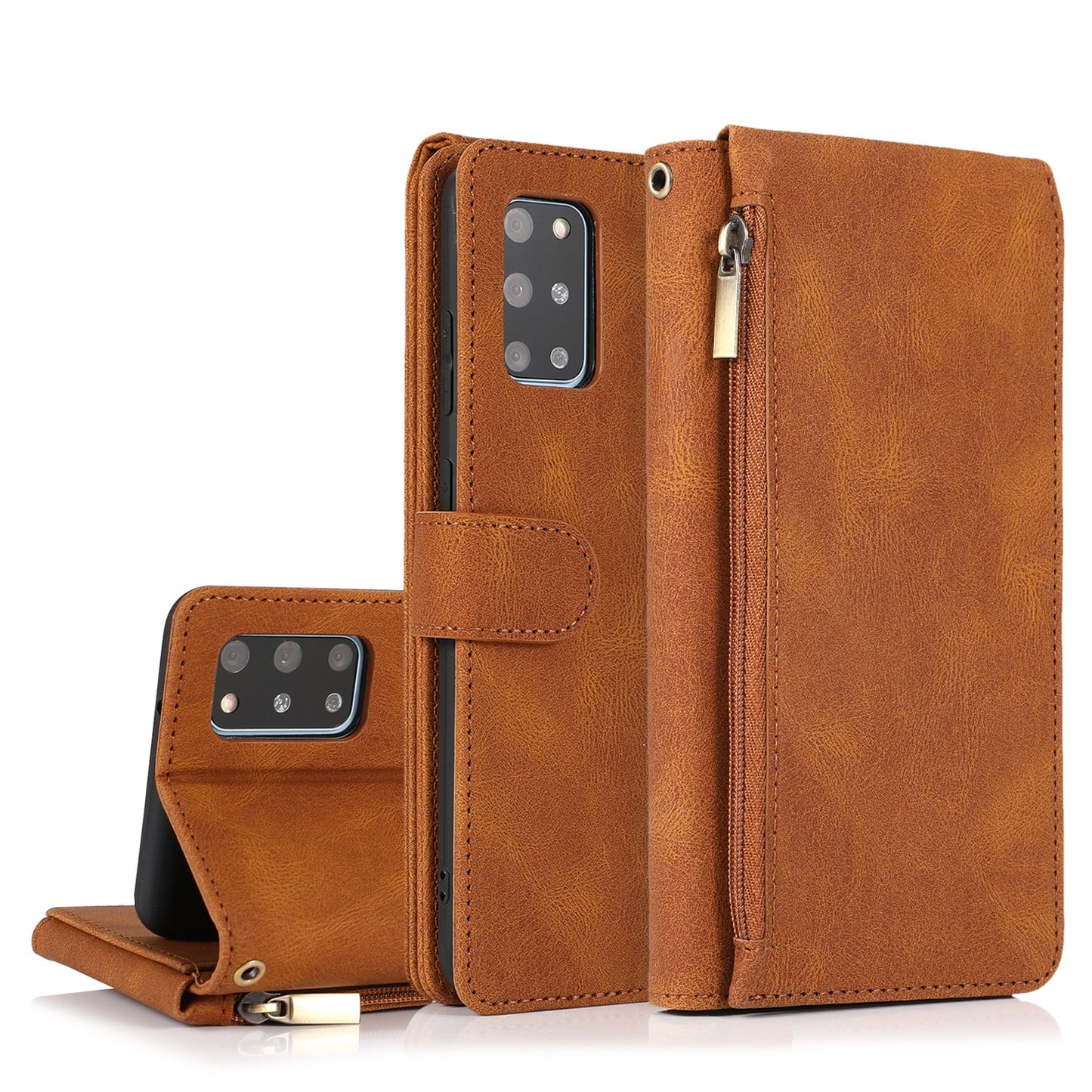 Luxury Skin Feel Multi-card Zipper Leather Case For Samsung S20 Plus
