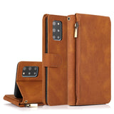 Luxury Skin Feel Multi-card Zipper Leather Case For Samsung S20 Plus