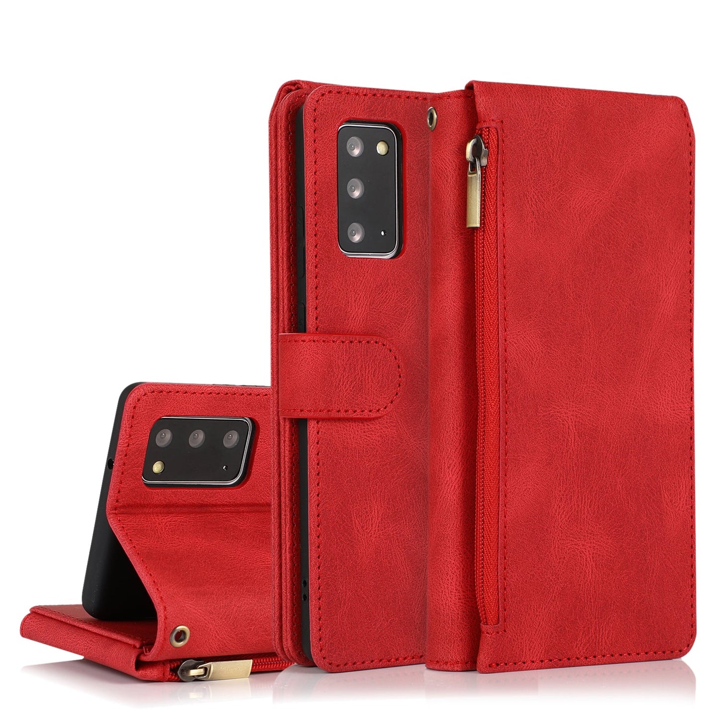 Étui en cuir de luxe avec fermeture éclair et emplacements pour cartes multiples pour Samsung Note20/Note20 5G