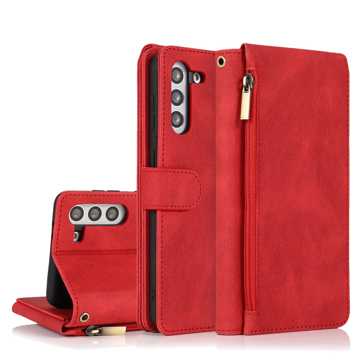 Étui en Cuir à Fermeture Éclair Multi-cartes Sensation Luxe pour Samsung S21 Plus