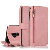 Luxury Skin Feel Multi-card Zipper Leather Case For Samsung S9 Plus