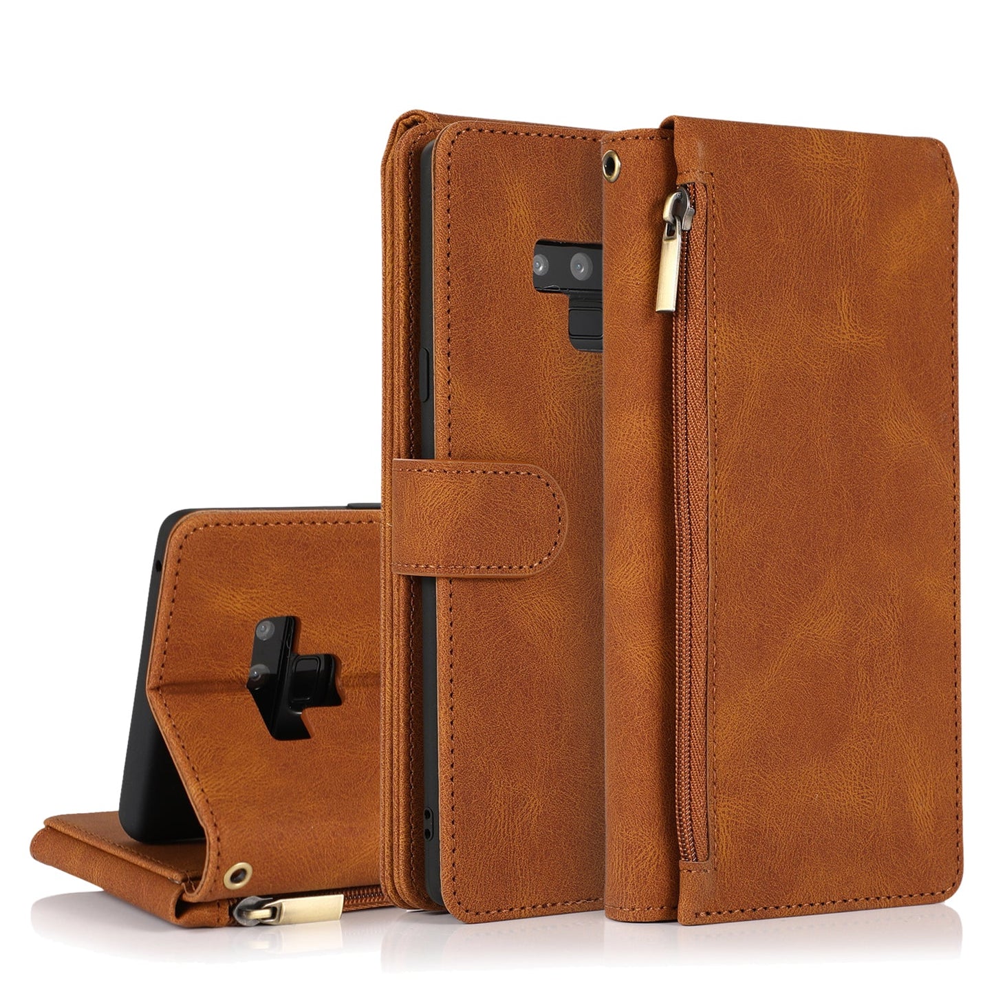 Étui en cuir de luxe multi-cartes à fermeture éclair pour Samsung Note9