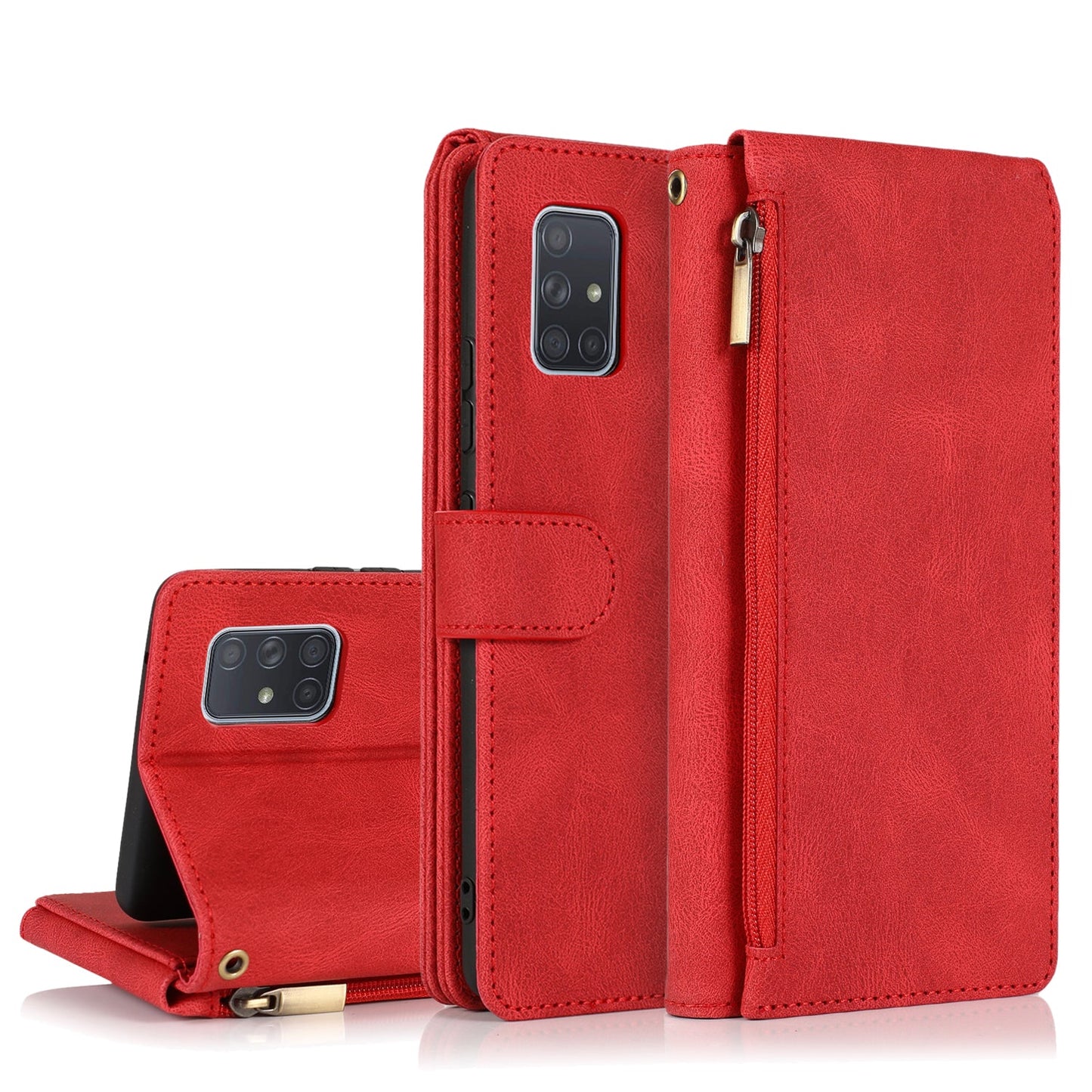 Luxury Skin Feel Multi-card Zipper Leather Case For Samsung A71