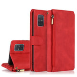 Luxury Skin Feel Multi-card Zipper Leather Case For Samsung A71