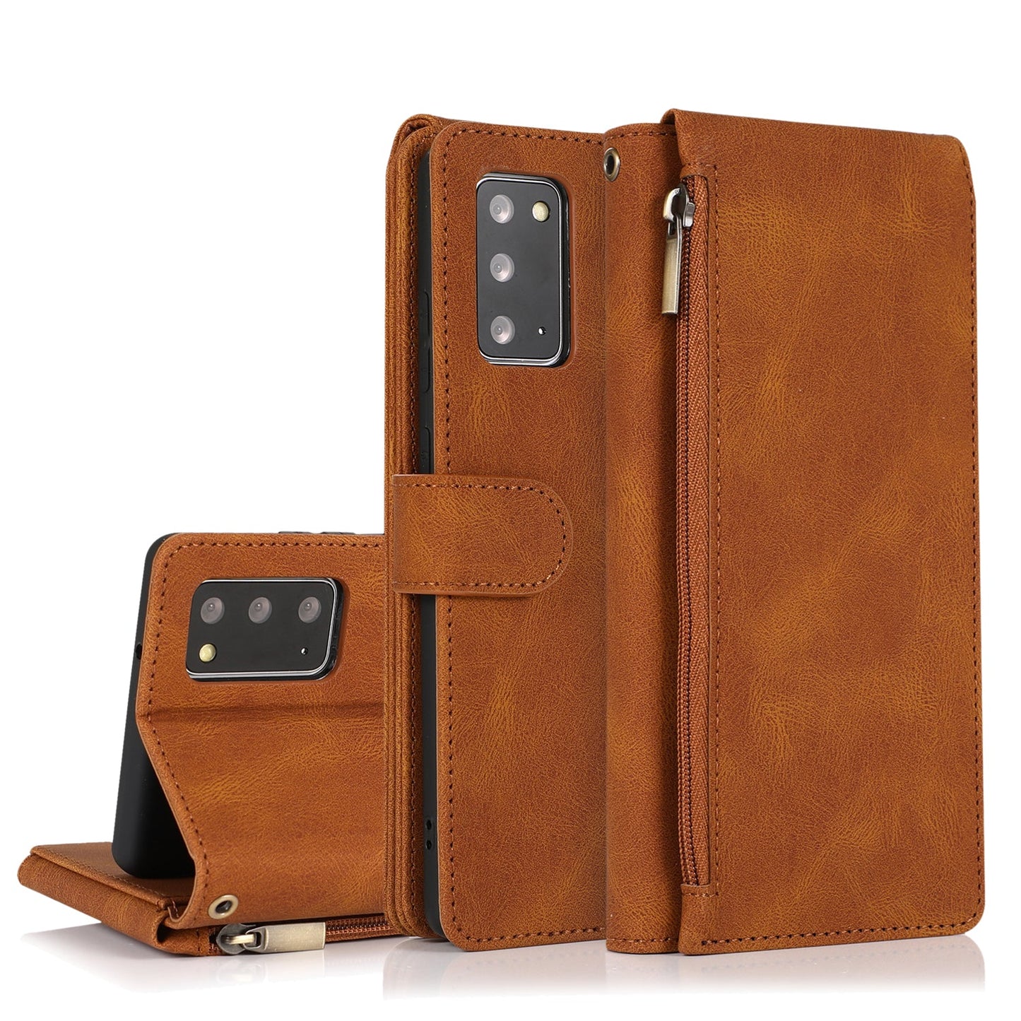 Étui en cuir de luxe avec fermeture éclair et emplacements pour cartes multiples pour Samsung Note20/Note20 5G