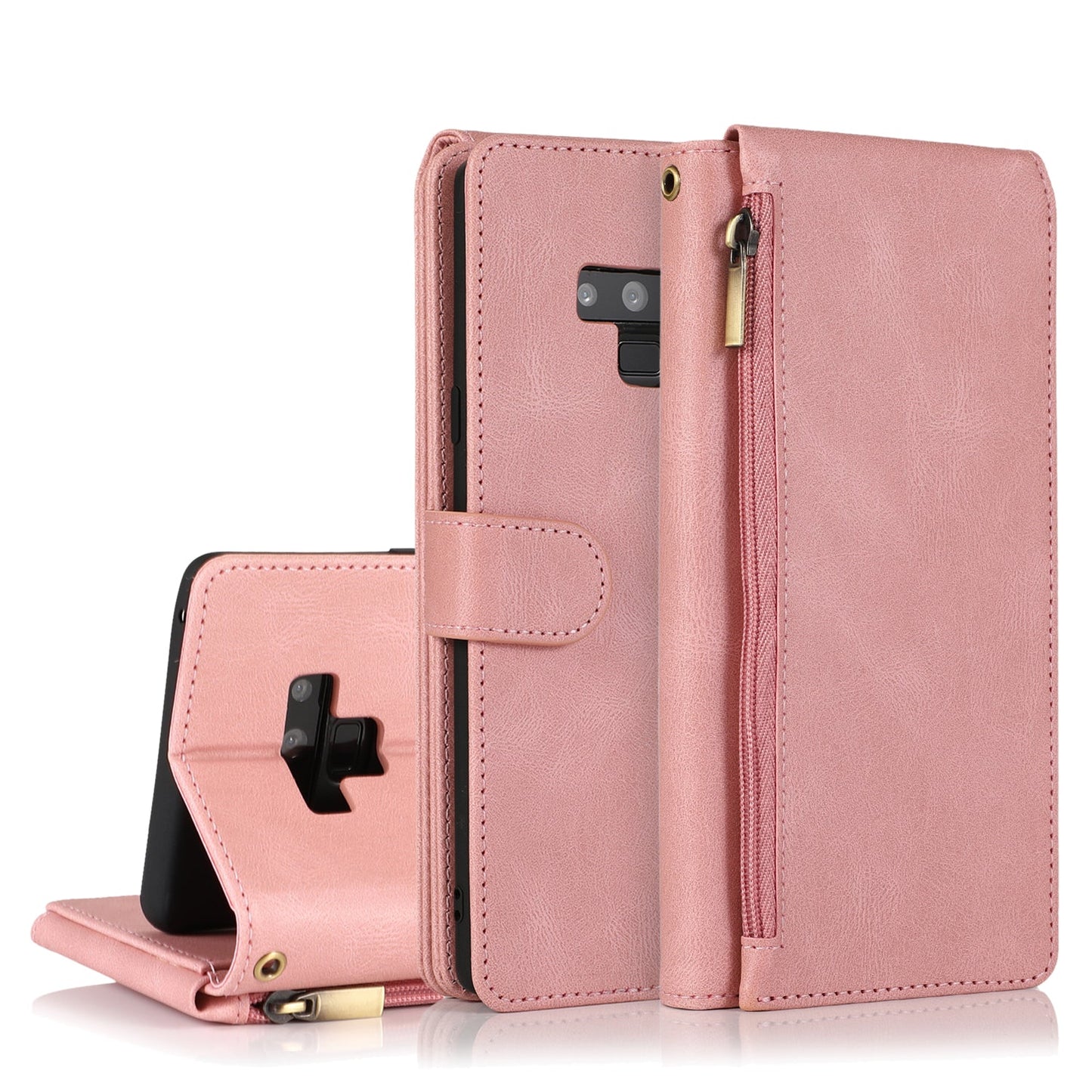 Étui en cuir de luxe multi-cartes à fermeture éclair pour Samsung Note9