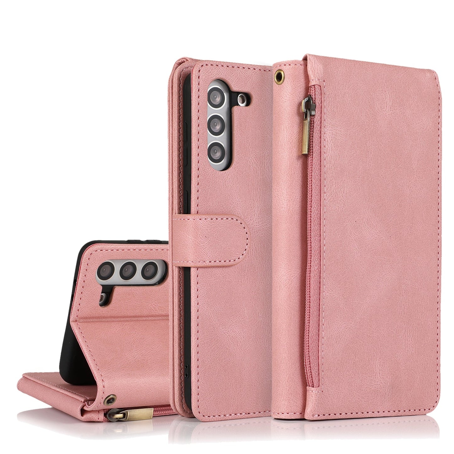 Étui en Cuir à Fermeture Éclair Multi-cartes Sensation Luxe pour Samsung S21 Plus