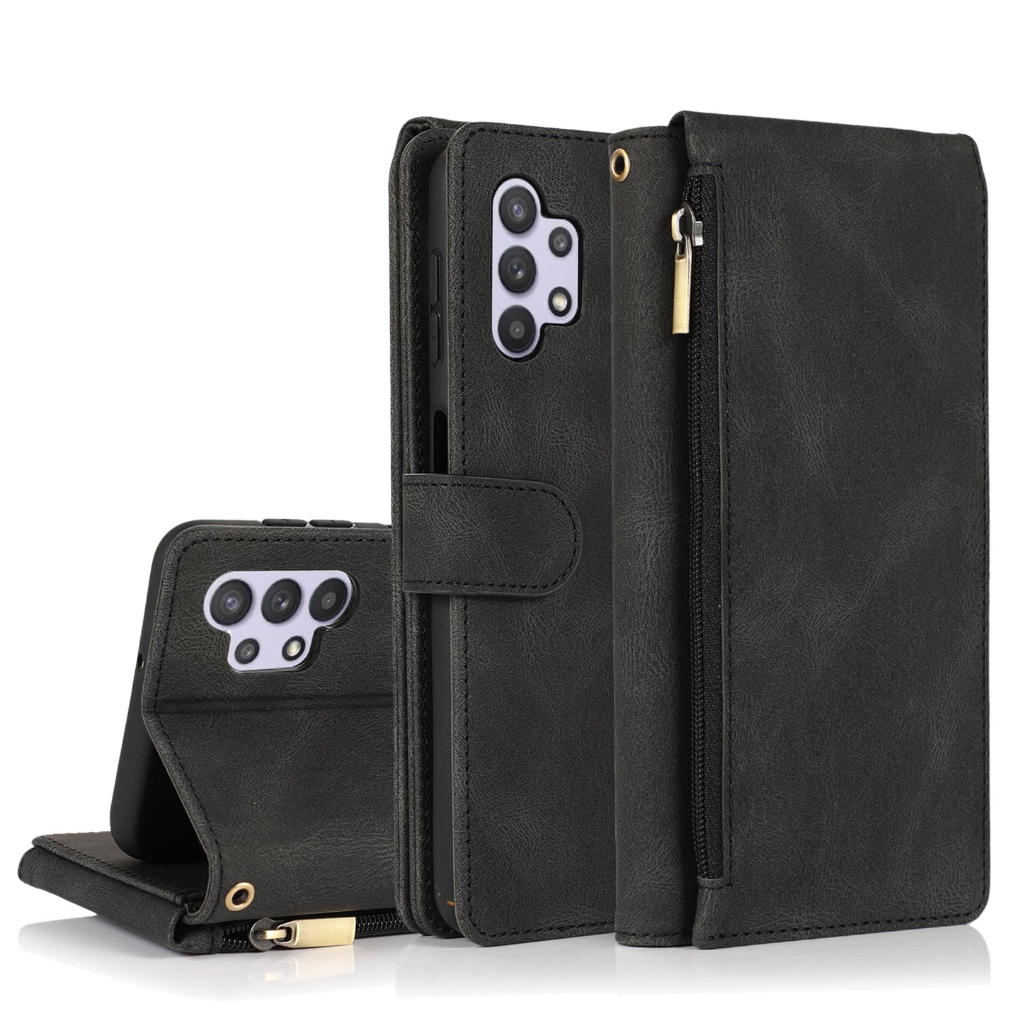 Luxury Skin Feel Multi-card Zipper Leather Case For Samsung A32