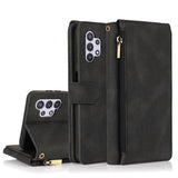 Luxury Skin Feel Multi-card Zipper Leather Case For Samsung A32