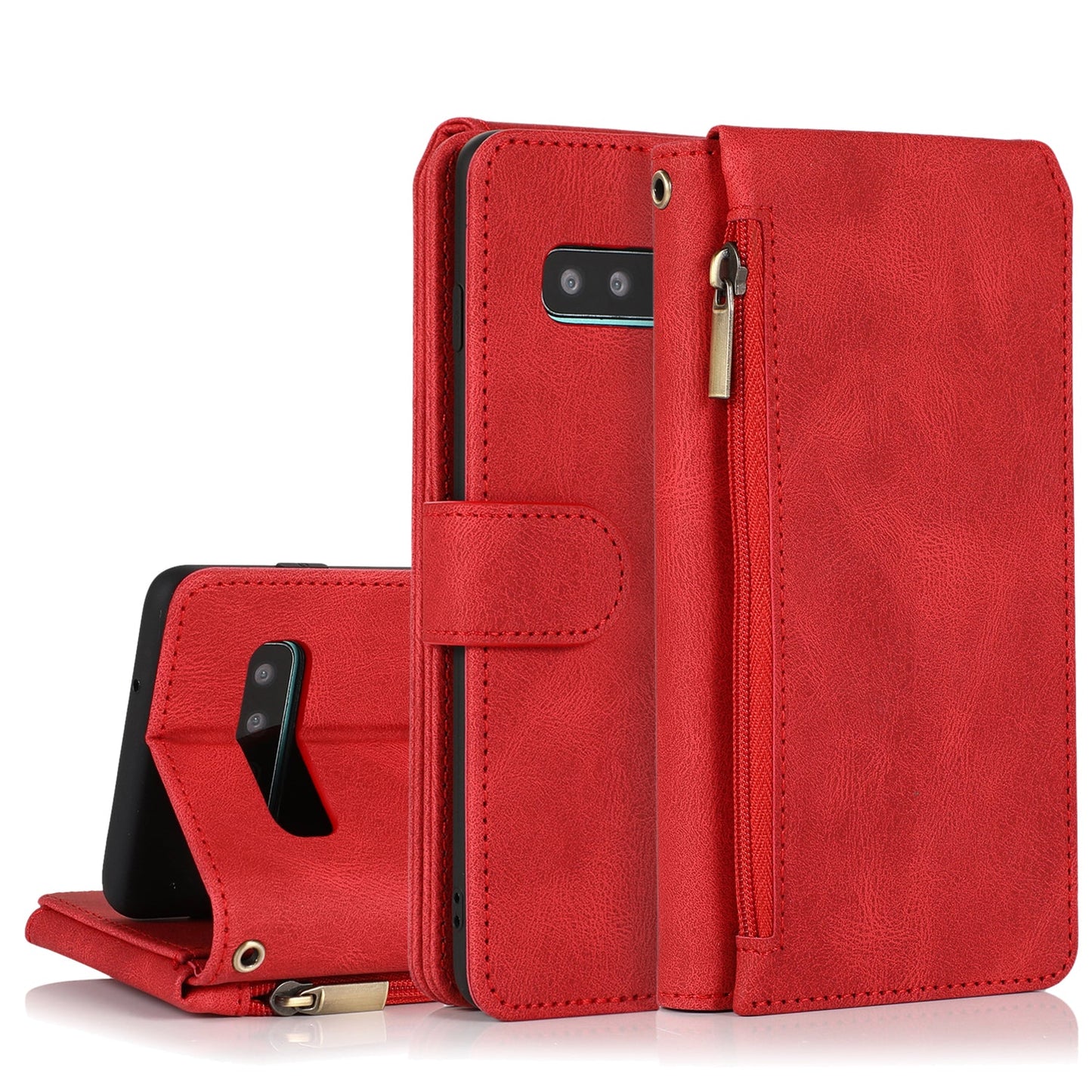 Luxury Skin Feel Multi-card Zipper Leather Case For Samsung S10 Plus