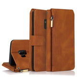 Luxury Skin Feel Multi-card Zipper Leather Case For Samsung S9