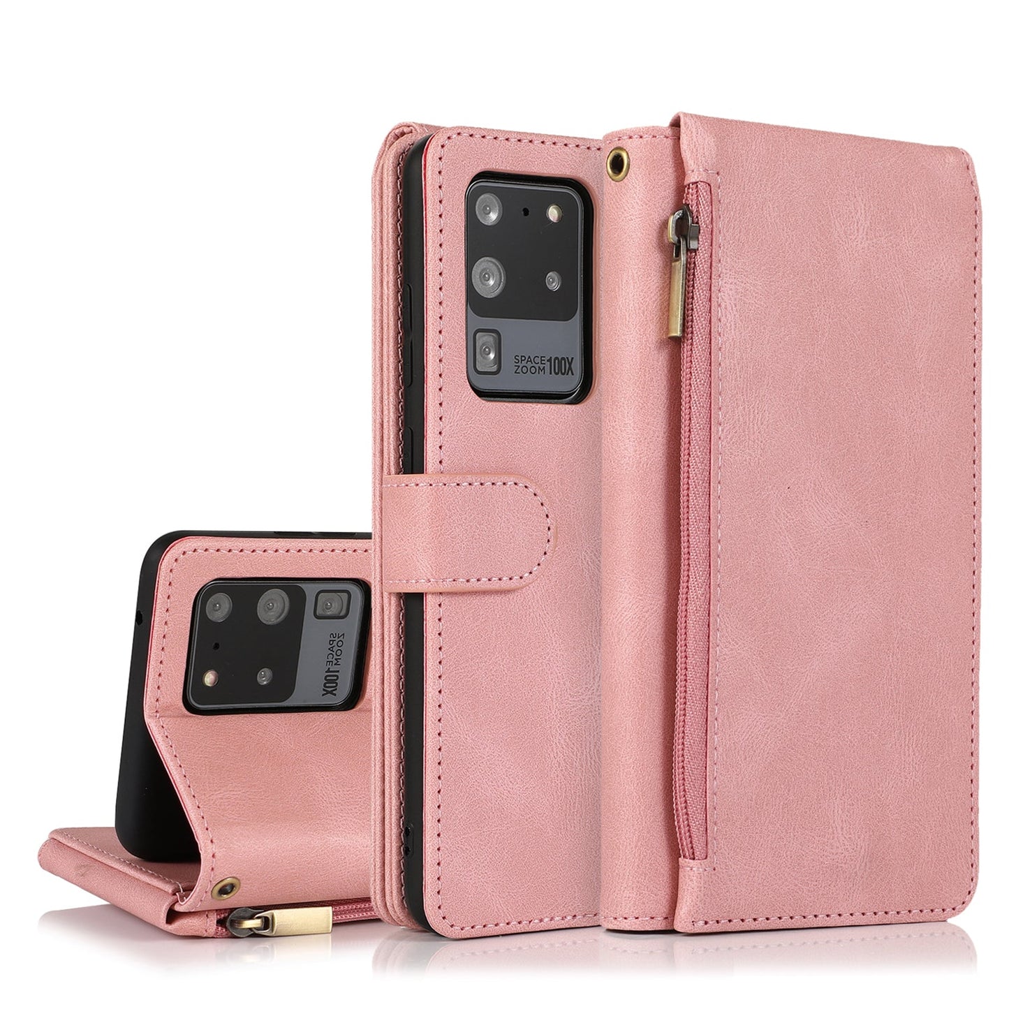 Étui en cuir de luxe avec fermeture éclair et emplacements multiples pour Samsung S20 Ultra