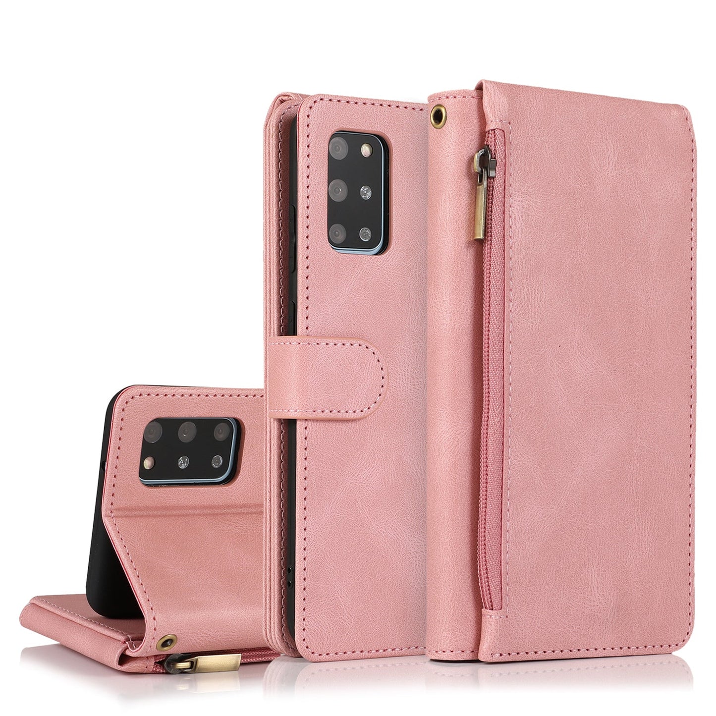 Luxury Skin Feel Multi-card Zipper Leather Case For Samsung S20 Plus