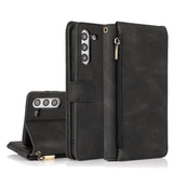 Luxury Skin Feel Multi-card Zipper Leather Case For Samsung S21FE