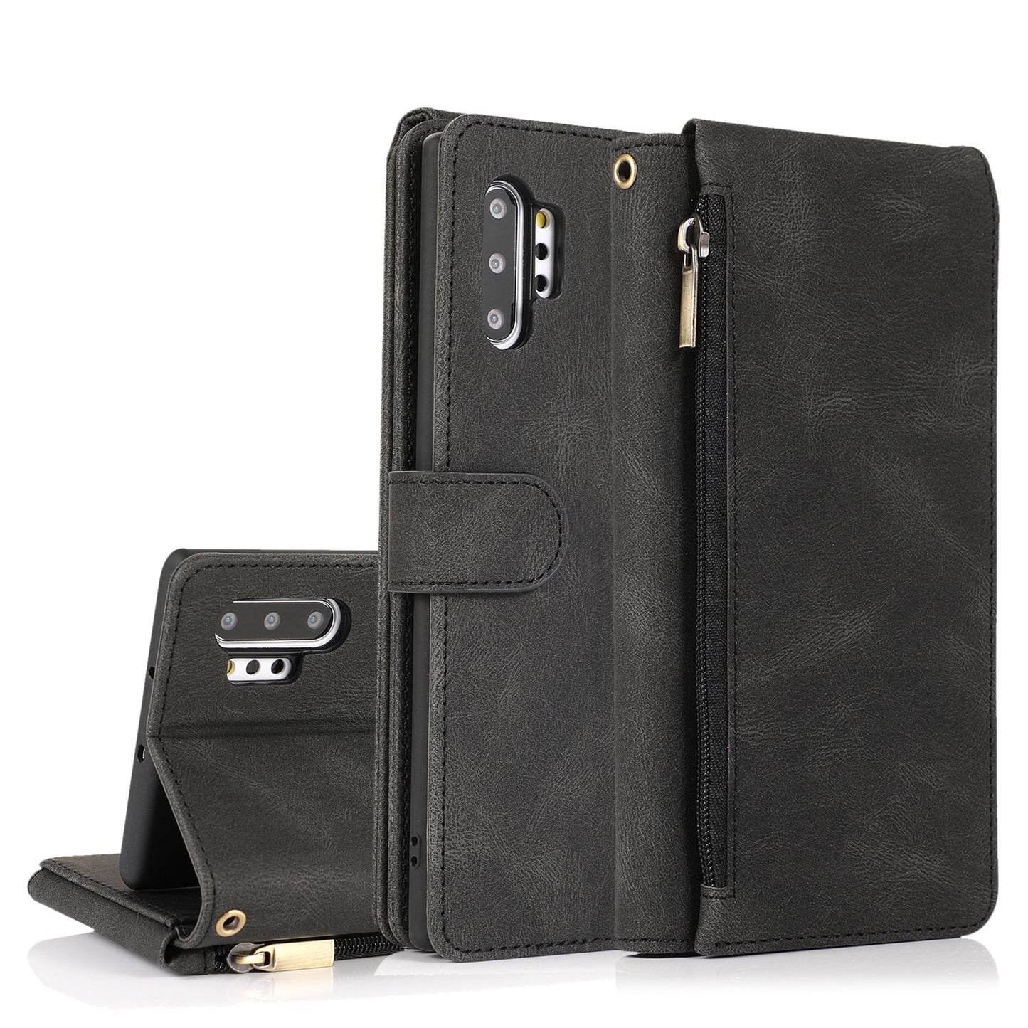Luxury Skin Feel Multi-card Zipper Leather Case For Samsung Note10 Plus